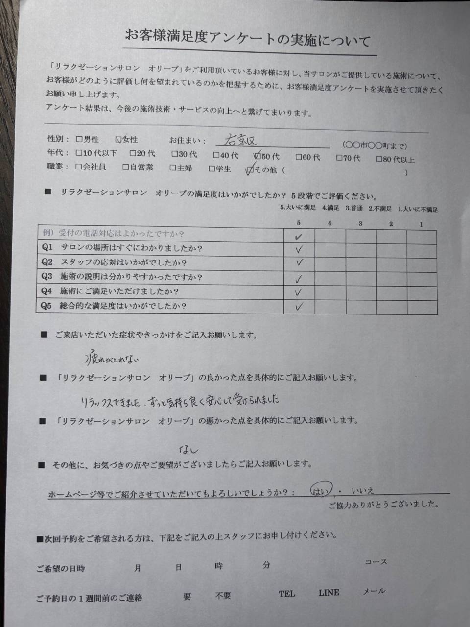 リラックス出来ました